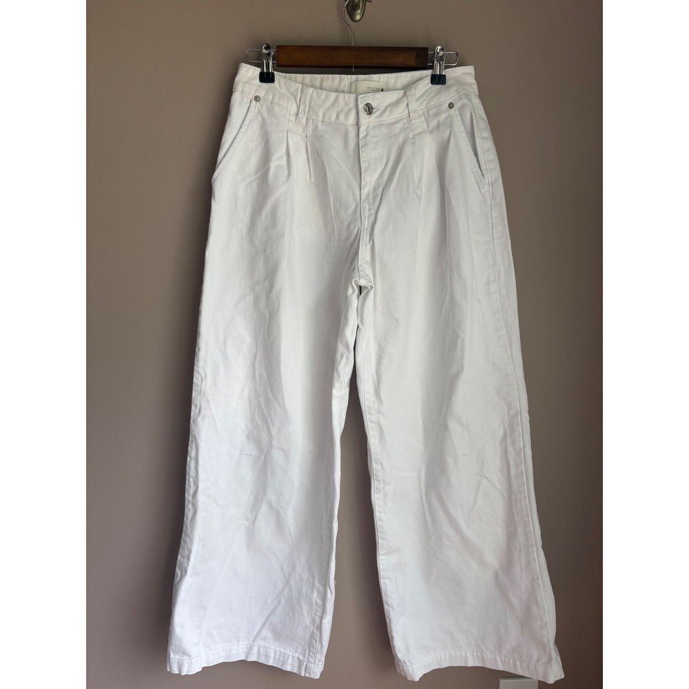 Zara White Wide Leg Pleated Denim Wide Leg Trouser Jeans Size 6